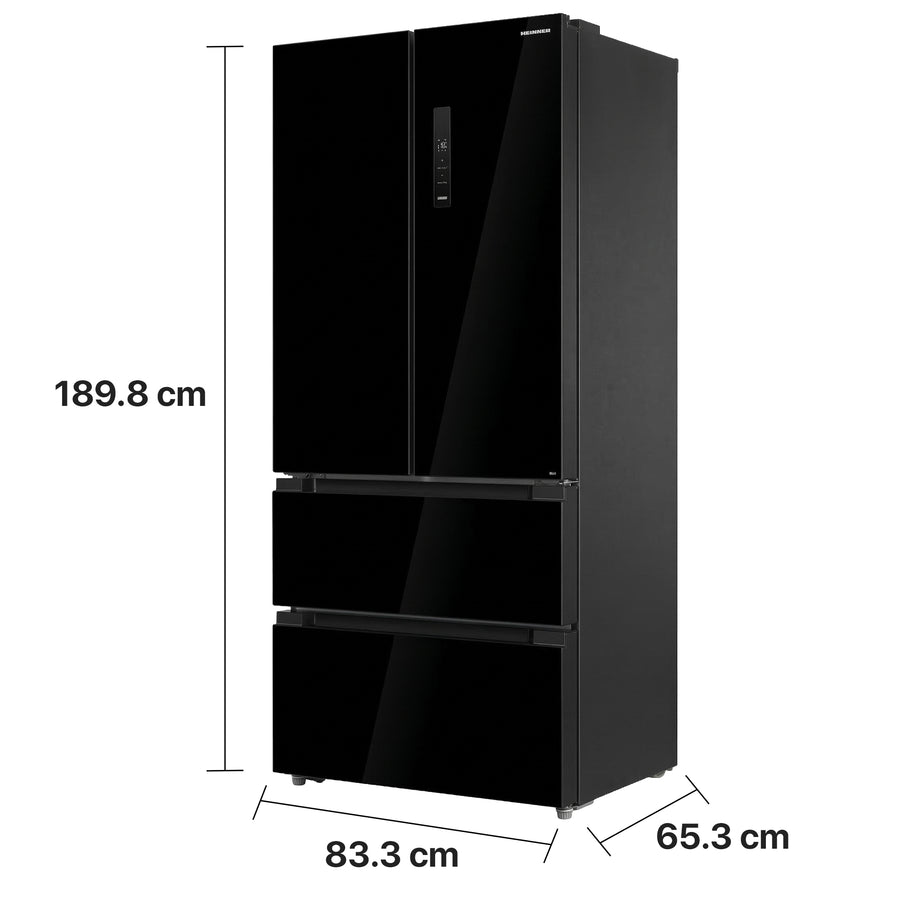 Heinner HCFD-M516INVHGBKE French Door Amerikanischer Kühlschrank – 516 L – No Frost – Schwarz – Maßzeichnung