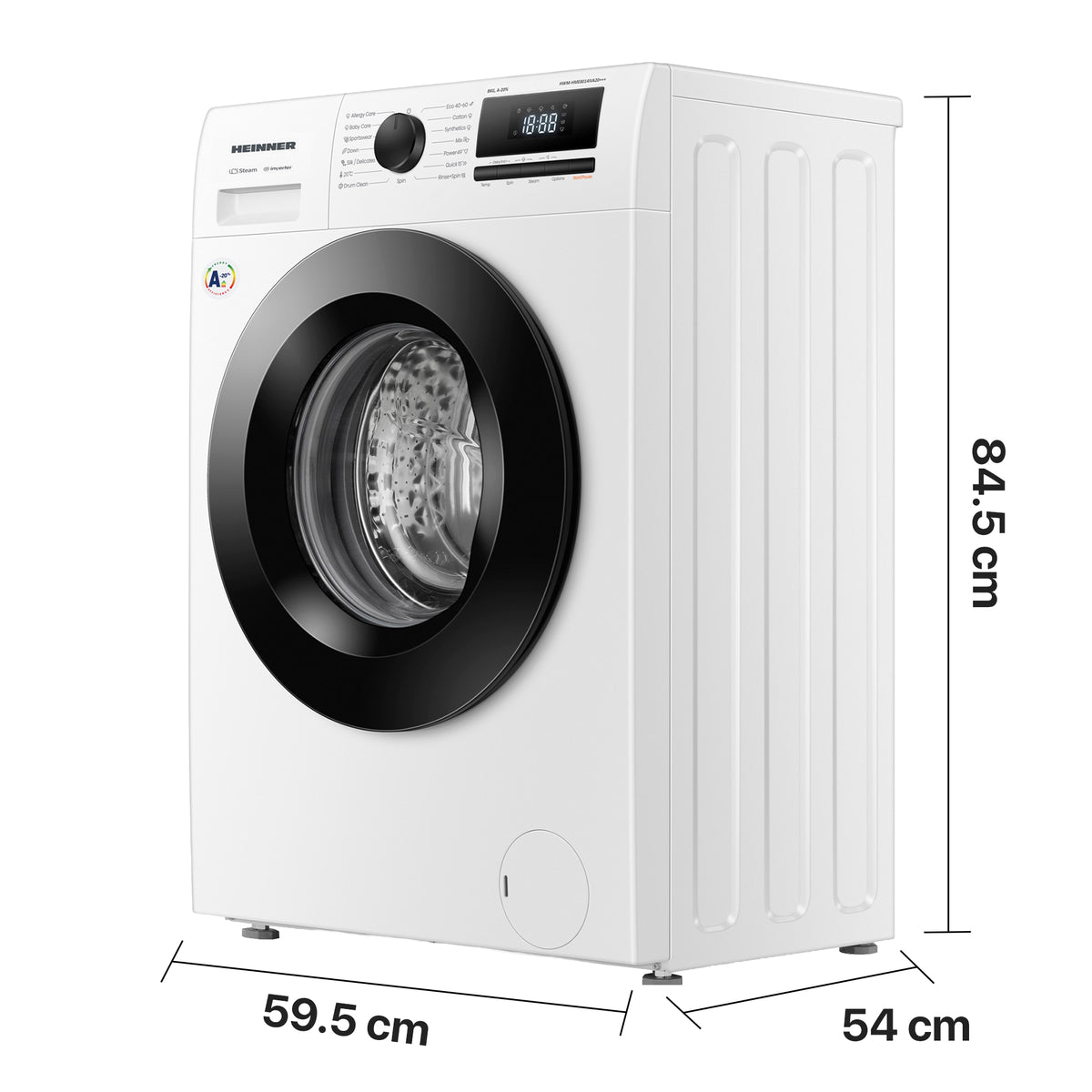 Heinner HWM-HME8014IVA20+++ Waschmaschine 8 kg – 1400 U/min – Inverter – A-20% – Allergy & Baby Steam – Weiß – Bild 5