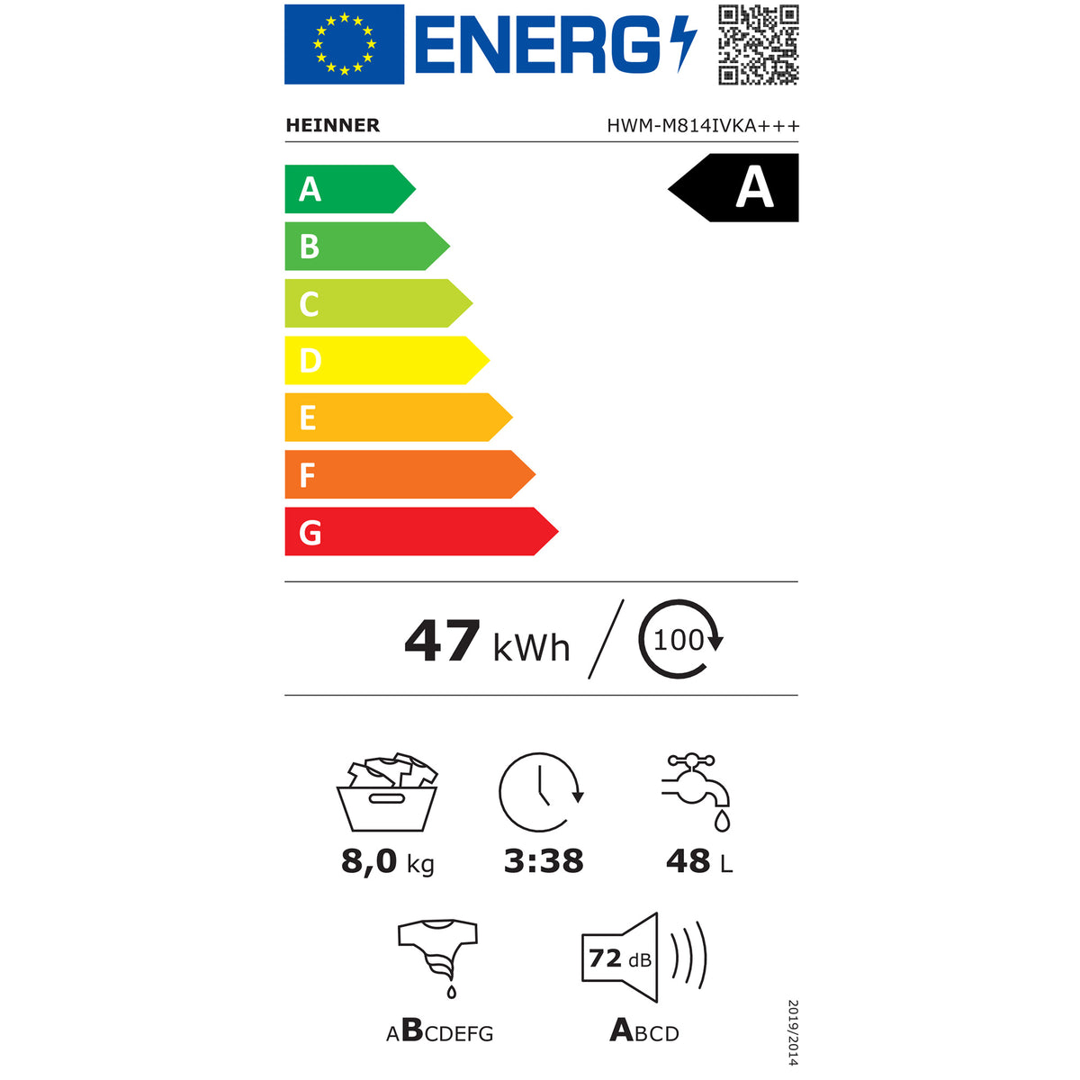 Heinner HWM-M814IVKA Waschmaschine – 8 kg – 1400 U/min – Energieeffizienzklasse A – weiß – Bild 2