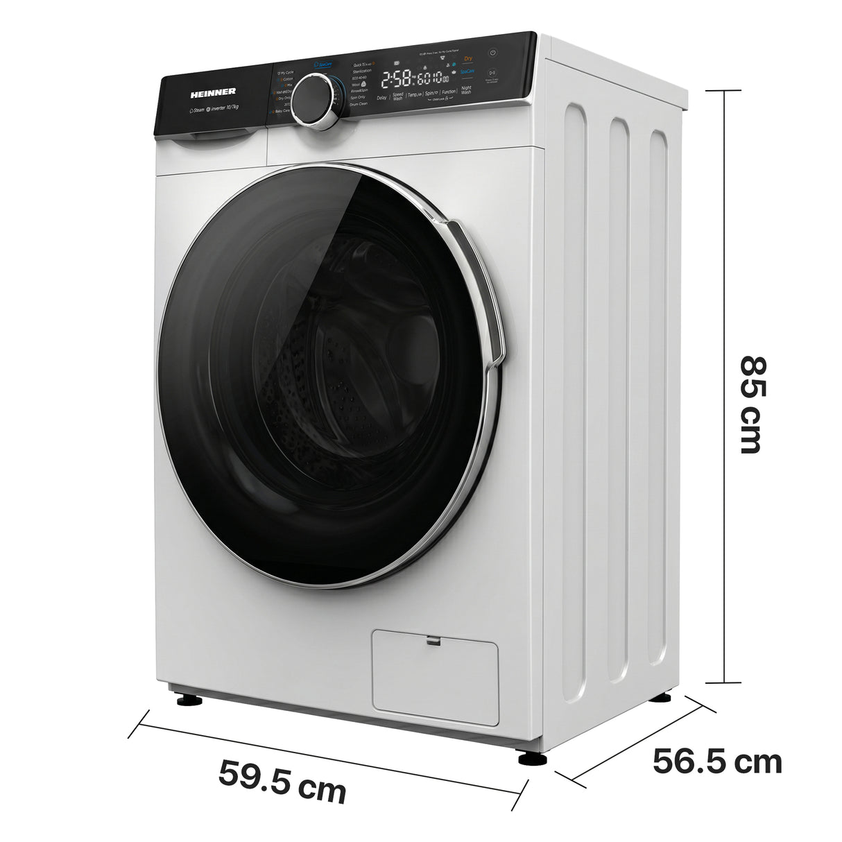 Heinner Waschtrockner HWDM-M1014IVKB – 10/7 kg – 1400 U/min – antibakteriell – Energieeffizienzklasse D – Maßzeichnung
