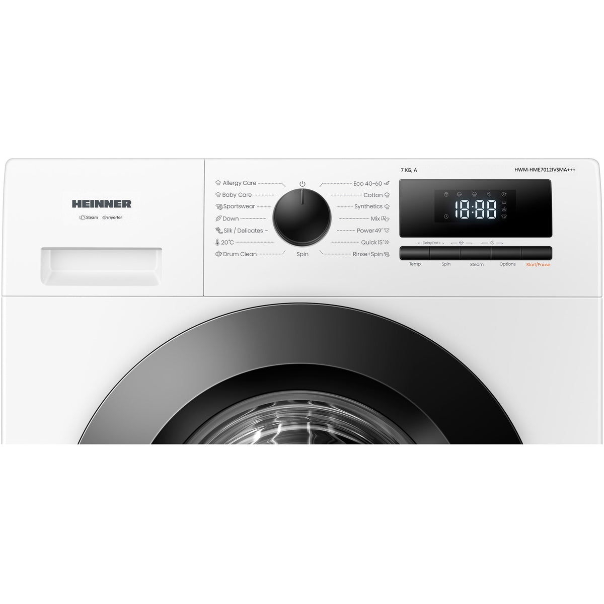 Heinner Waschmaschine HWM-HME7012IVSMA – 7 kg – 1200 U/min – Inverter Motor – Energieeffizienzklasse A – Bedienfeld