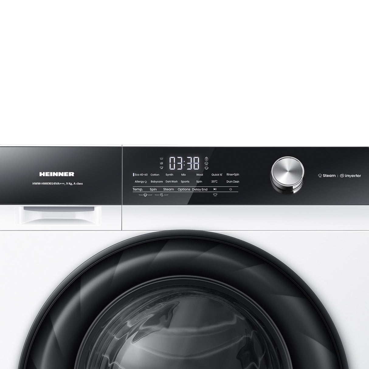 Waschmaschine Heinner HWM-HMK9014IVA – 9 kg – 1400 U/min – Energieeffizienzklasse A – Bedienfeld