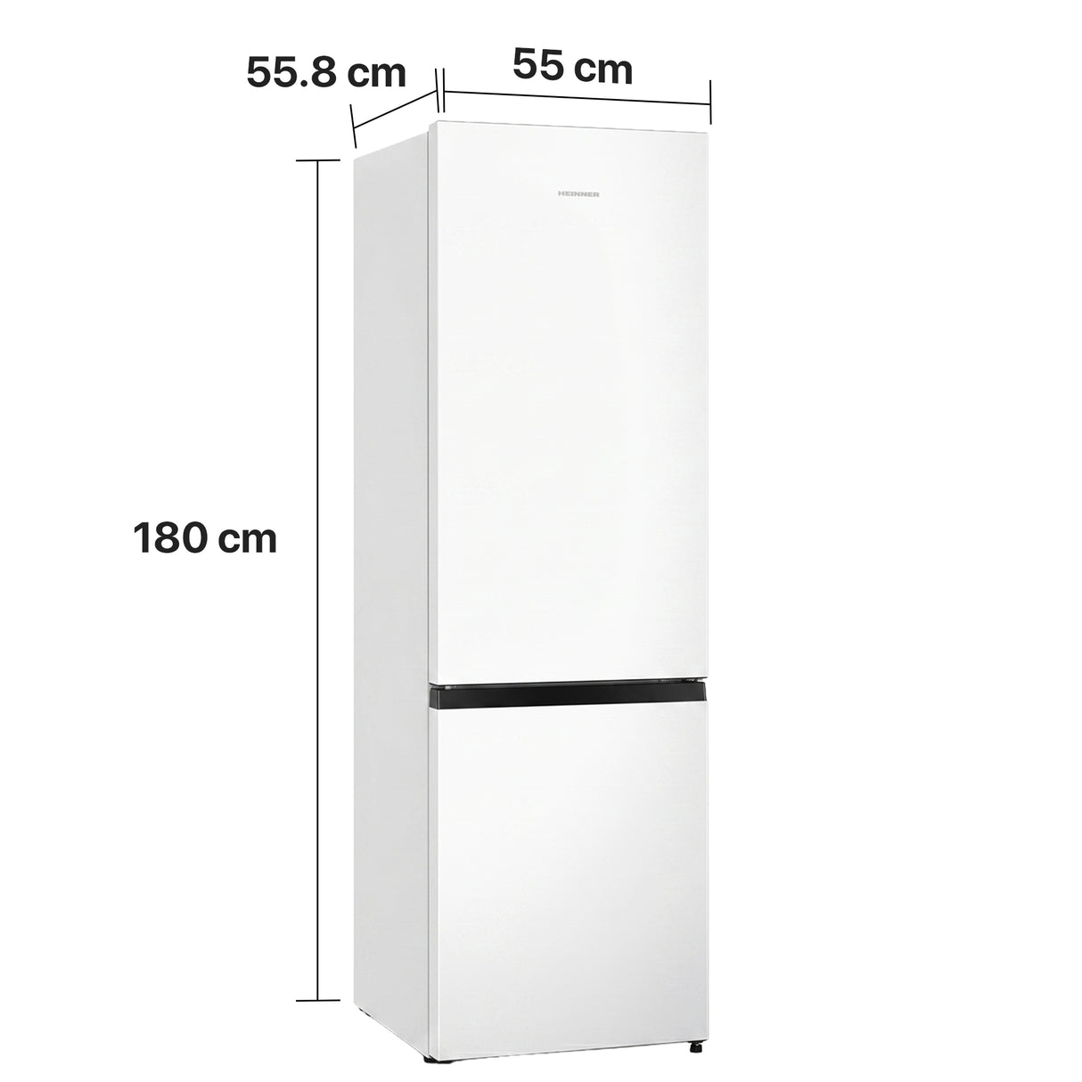 Heinner Kühl-Gefrierkombination HC-HS269E – 269 Liter – LED-Beleuchtung – Energieeffizienzklasse E – Maßzeichnung