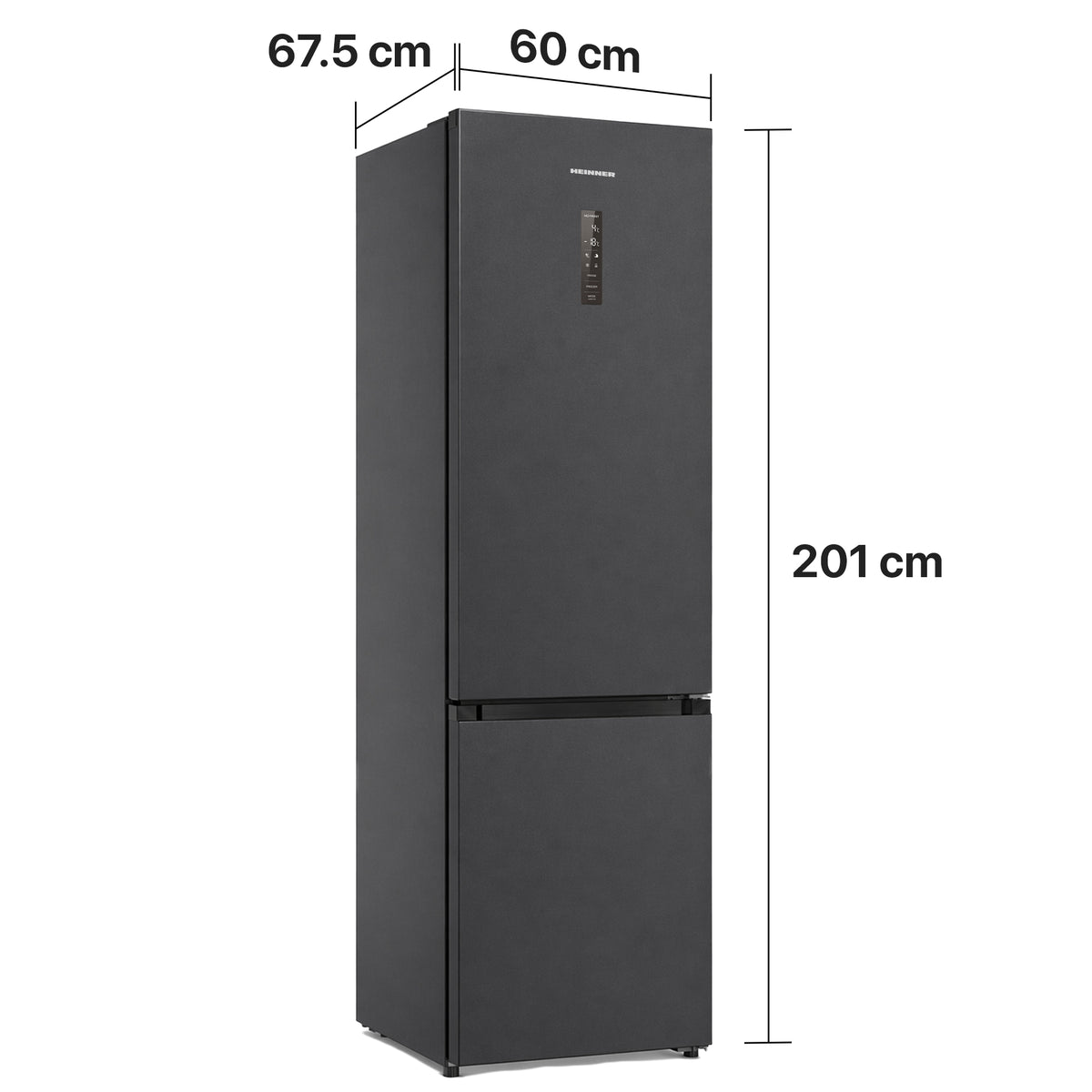 Heinner HCNF-HM377INVDGHC Kühl-Gefrierkombination – 377 Liter – No Frost – Inverter-Kompressor – Maßzeichnung