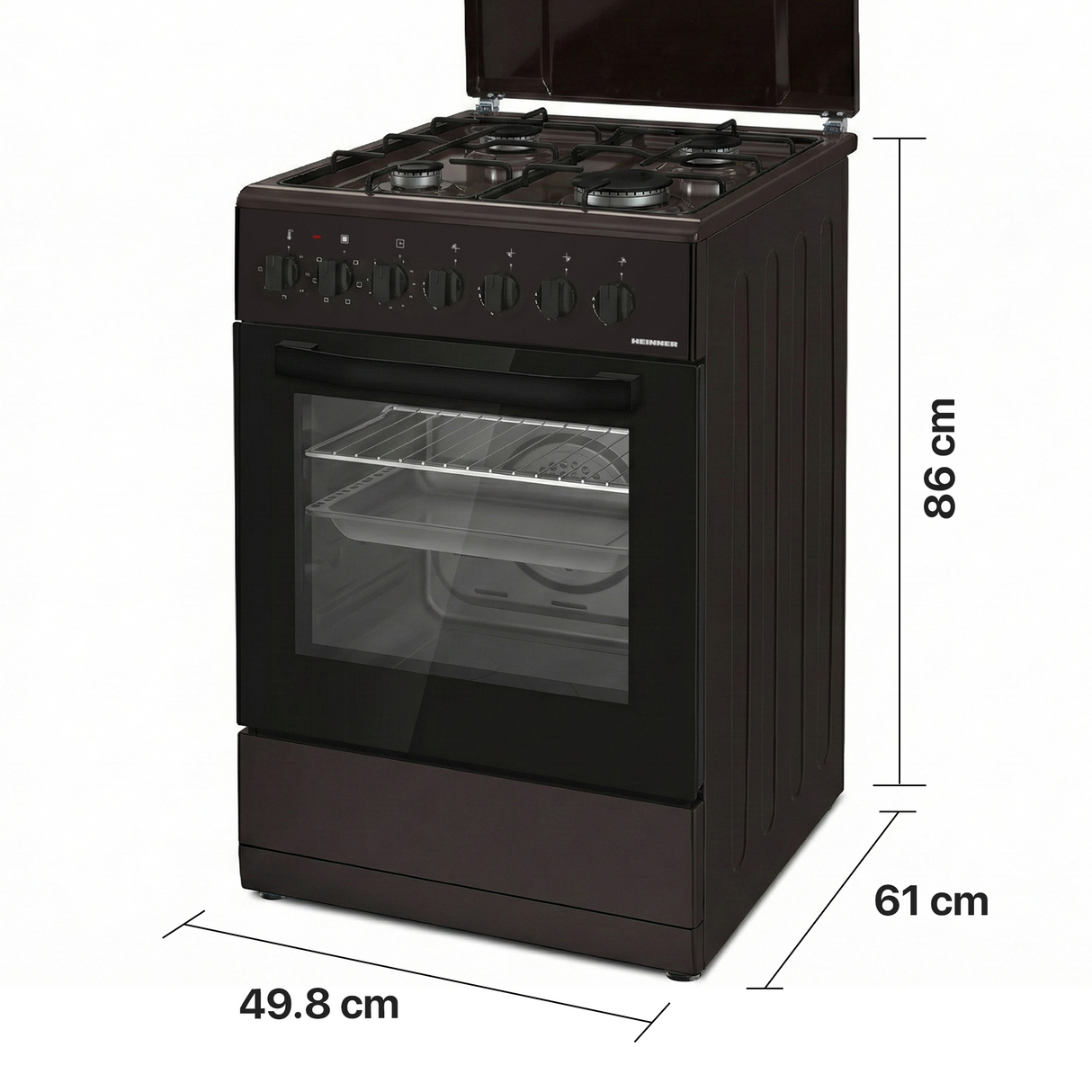 Heinner Gasherd HFSC-S60LITGC-BRW – 4 Brenner – Elektro-Backofen mit Grill – Bild 3