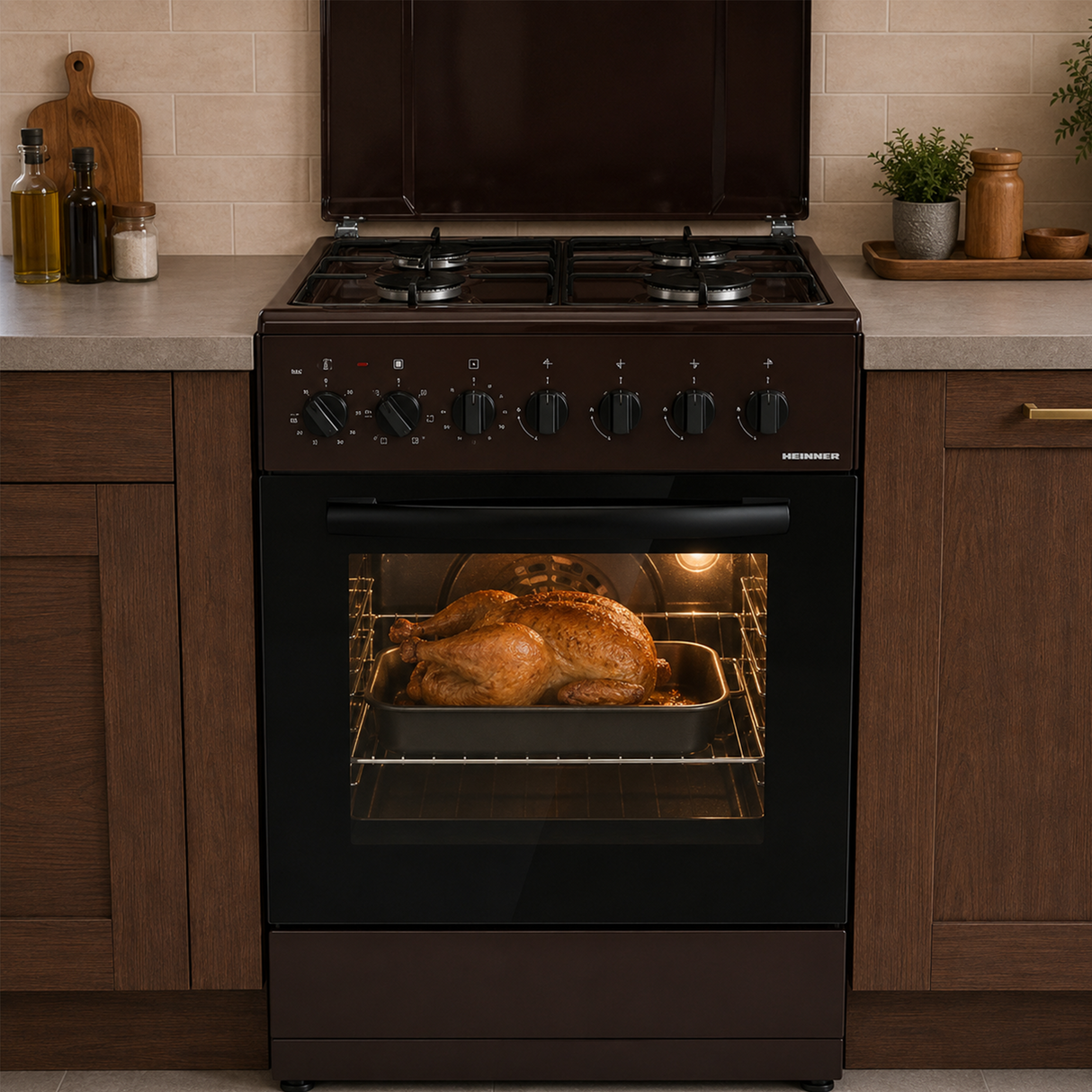 Heinner Gasherd HFSC-S60LITGC-BRW – 4 Brenner – Elektro-Backofen mit Grill – Bild 8