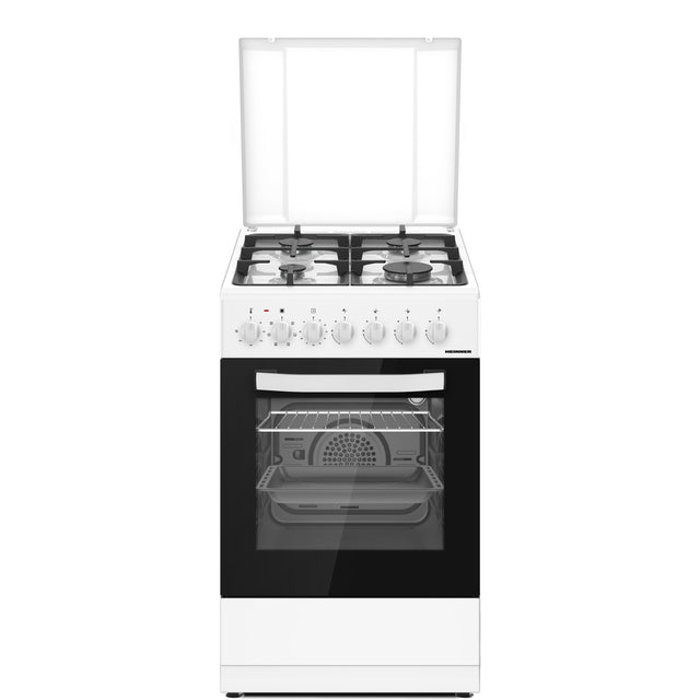 Heinner Gasherd HFSC-S65MIXF-WH – 4 Brenner – Backofen mit 6 Funktionen – Grill – weiß – Produktfoto