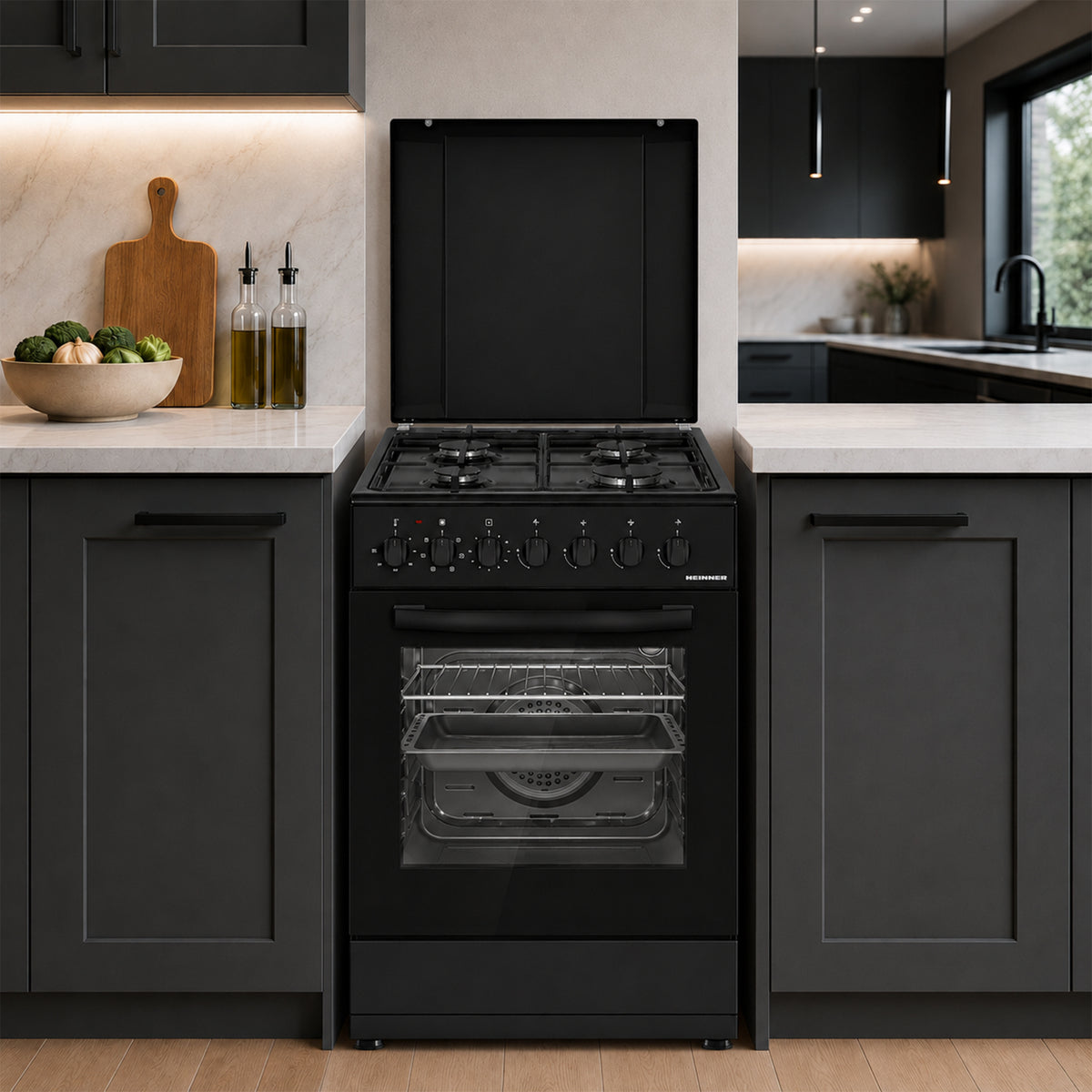 Heinner Gasherd HFSC-S60LITGC-BK – 4 Brenner – Elektro-Backofen mit Grill – Schwarz – Bild 8