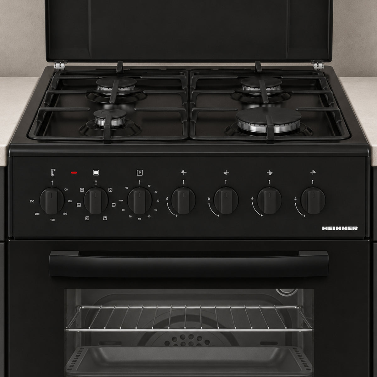 Heinner Gasherd HFSC-S60LITGC-BK – 4 Brenner – Elektro-Backofen mit Grill – Schwarz – Bild 10