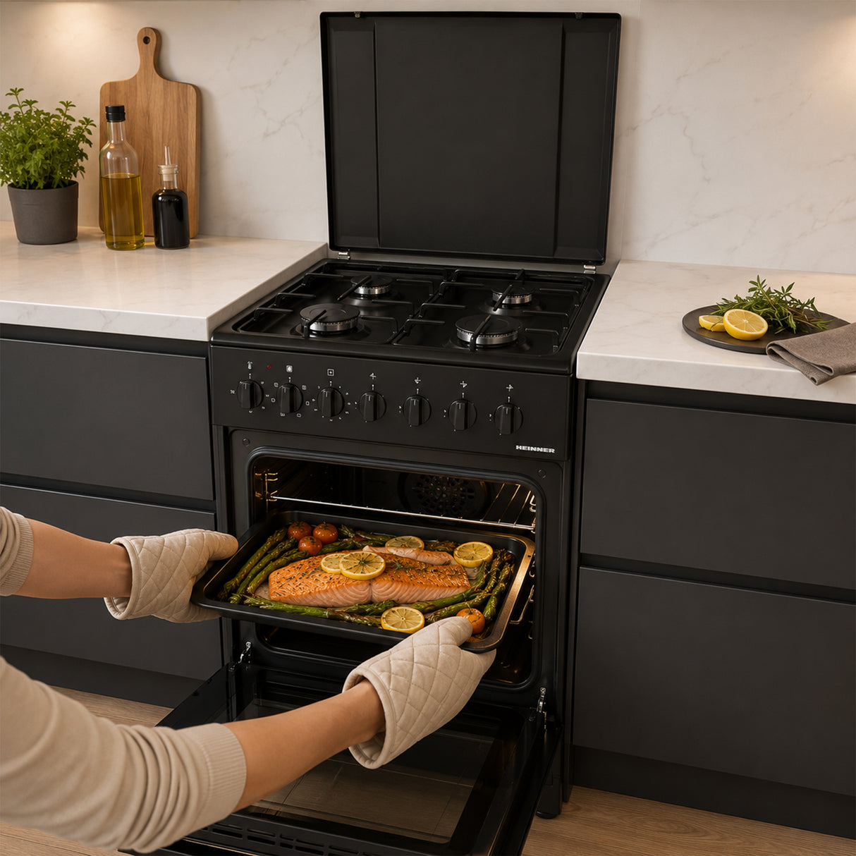 Heinner Gasherd HFSC-S60LITGC-BK – 4 Brenner – Elektro-Backofen mit Grill – Schwarz – Bild 11