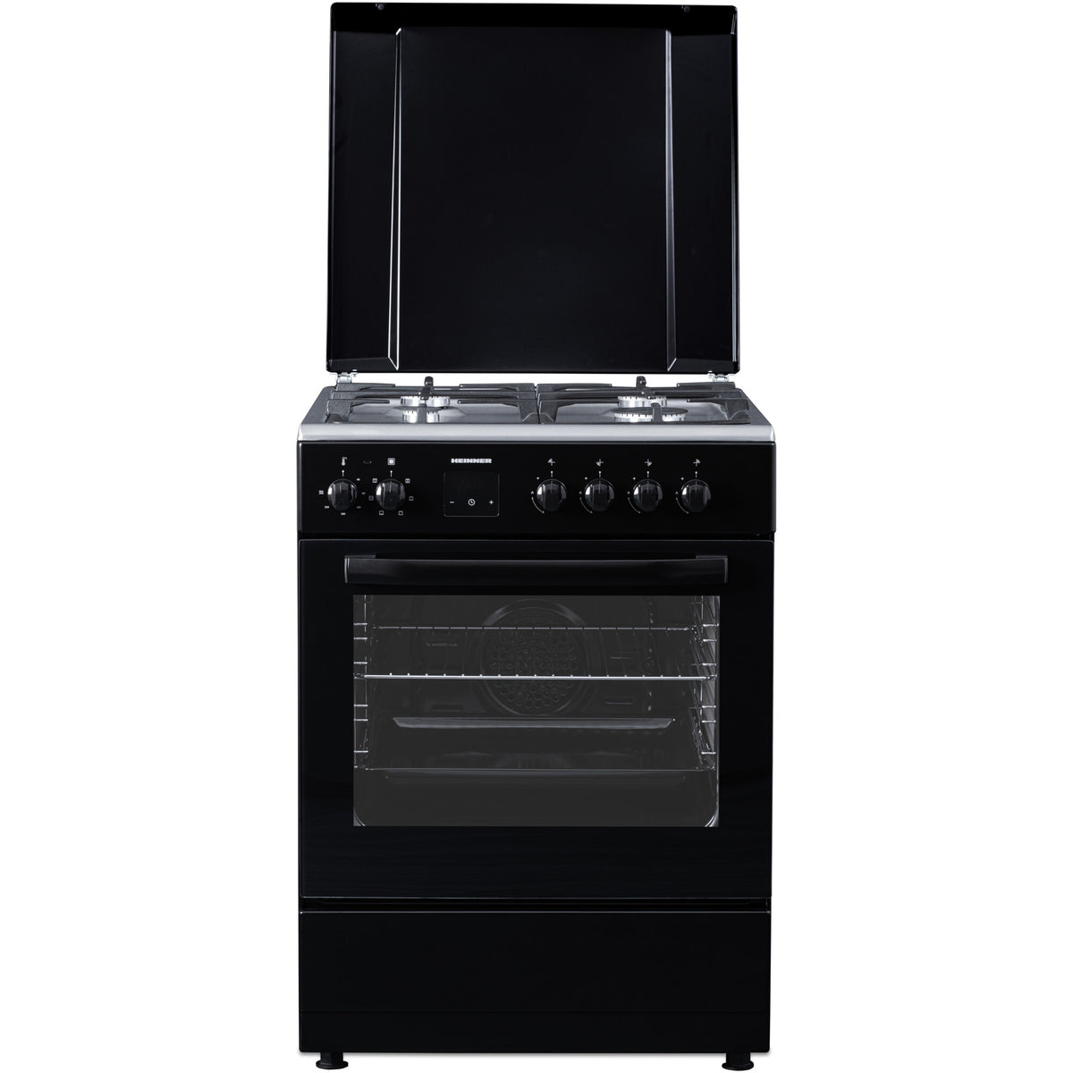 Heinner Gasherd HFSC-S66FDCC-IBK – 50 cm – 4 Kochfelder – Backofen mit 6 Funktionen und Grill – Schwarz – Produktfoto