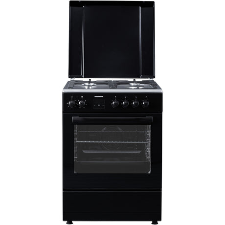 Heinner Gasherd HFSC-S66FDCC-IBK – 60 cm – 4 Kochfelder – Backofen mit 6 Funktionen und Grill – Schwarz – Produktfoto