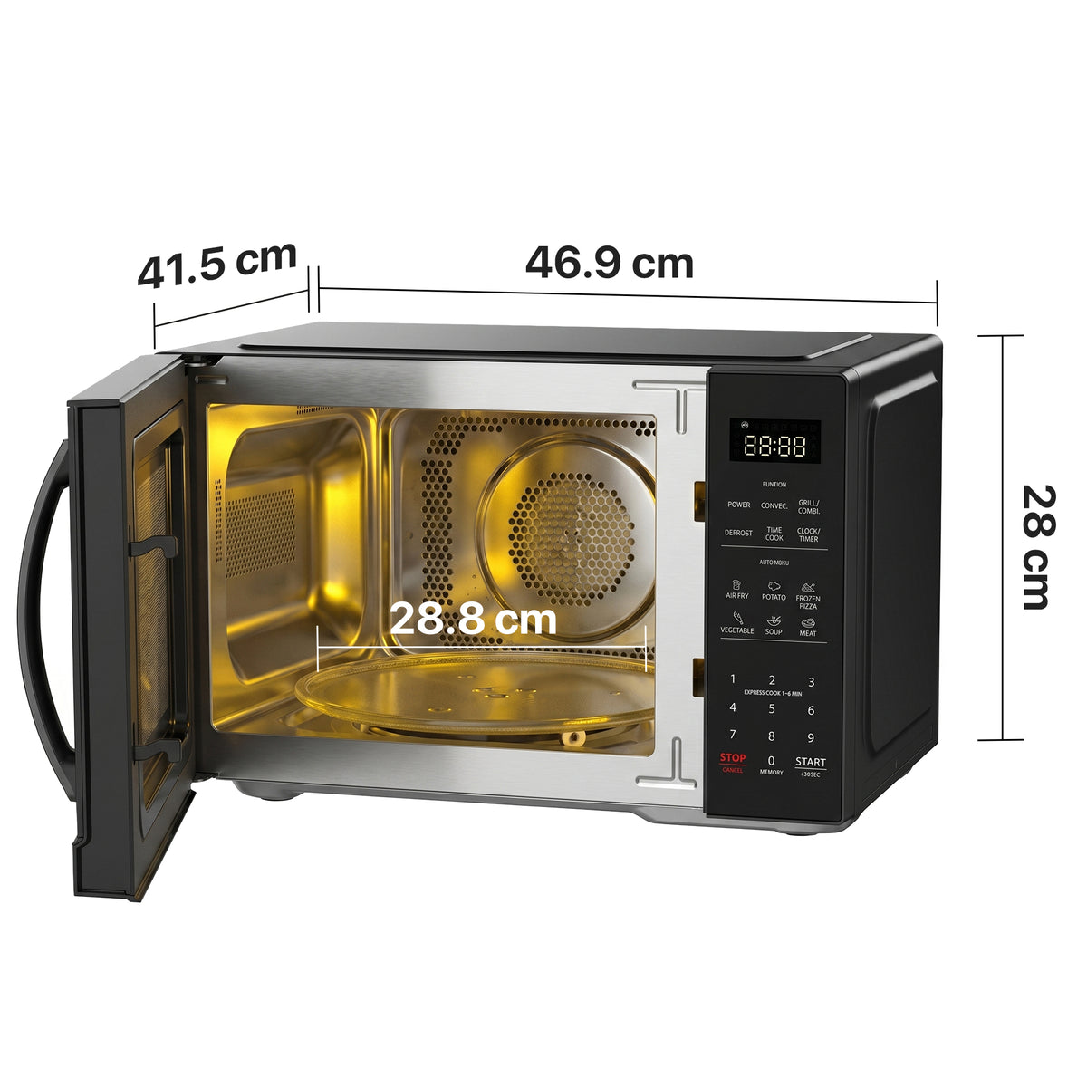 Heinner Kombi-Mikrowelle HMW-MD23AFBK – 23 Liter – AirFry – Schwarz – Maßzeichnung