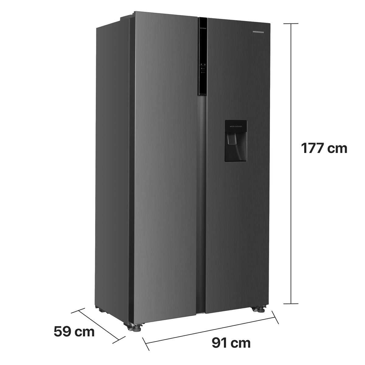 Heinner HSBS-HM439NFINVXWDD Amerikanischer Kühlschrank – 439L – No Frost – Wasserspender – Inverter – Maßzeichnung