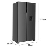 Heinner HSBS-HM439NFINVXWDD Amerikanischer Kühlschrank – 439L – No Frost – Wasserspender – Inverter – Maßzeichnung