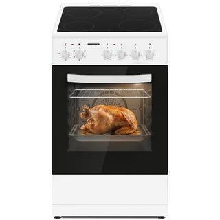 Heinner HFSC-S56E4VWH Keramikkochfeldherd – 50 cm – 4 Kochzonen – Elektrobackofen mit Grill und Umluft – Energieklasse A – Weiß