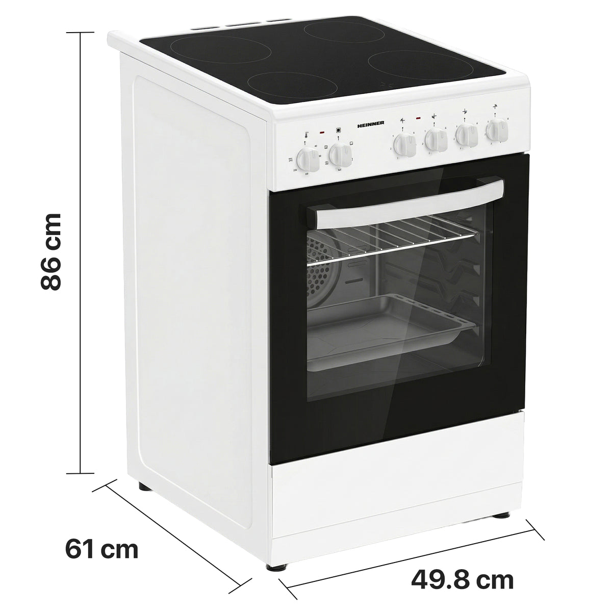 Heinner HFSC-S56E4VWH Keramikkochfeldherd – 50 cm – 4 Kochzonen – Elektrobackofen mit Grill und Umluft – Bild 2