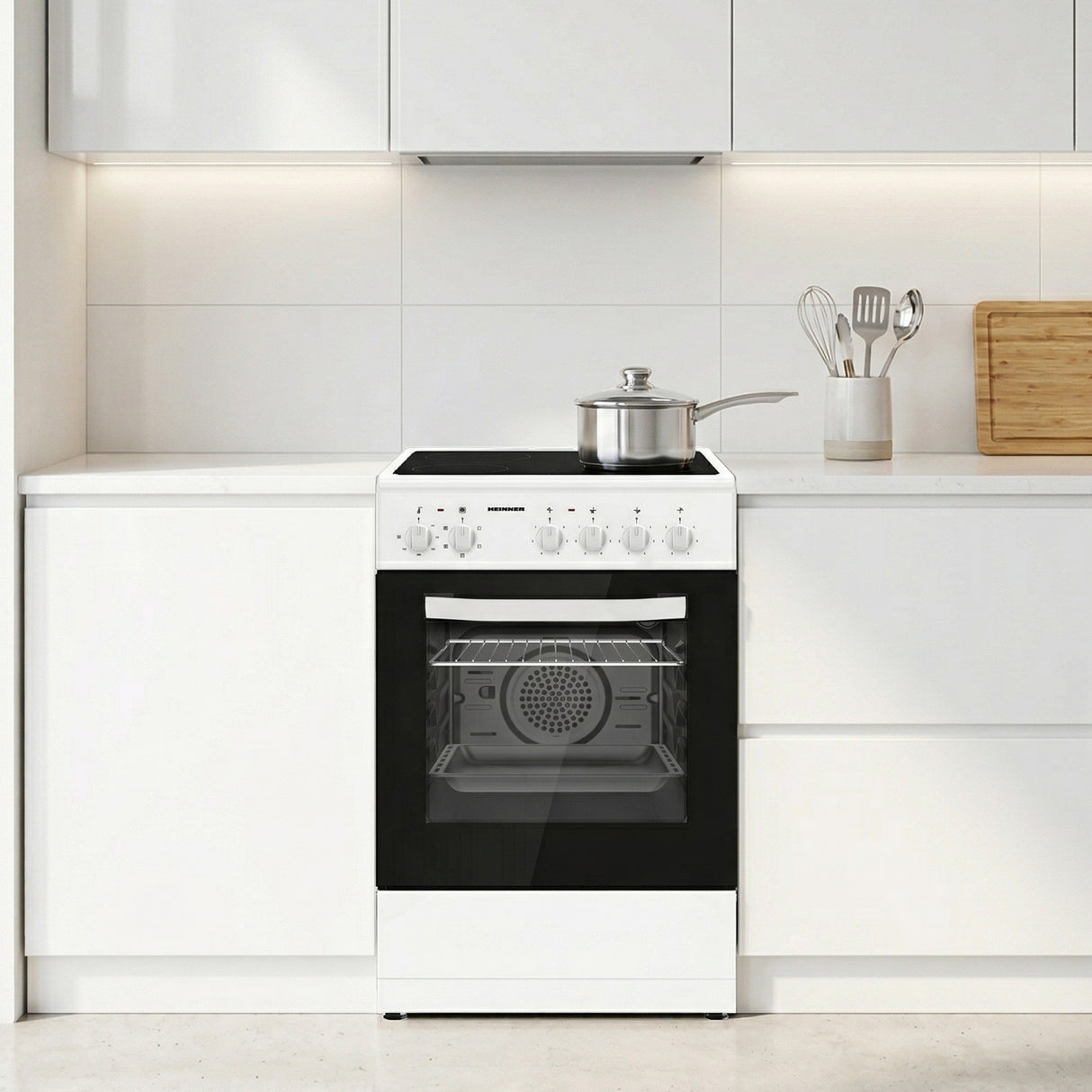 Heinner HFSC-S56E4VWH Keramikkochfeldherd – 50 cm – 4 Kochzonen – Elektrobackofen mit Grill und Umluft – Bild 5
