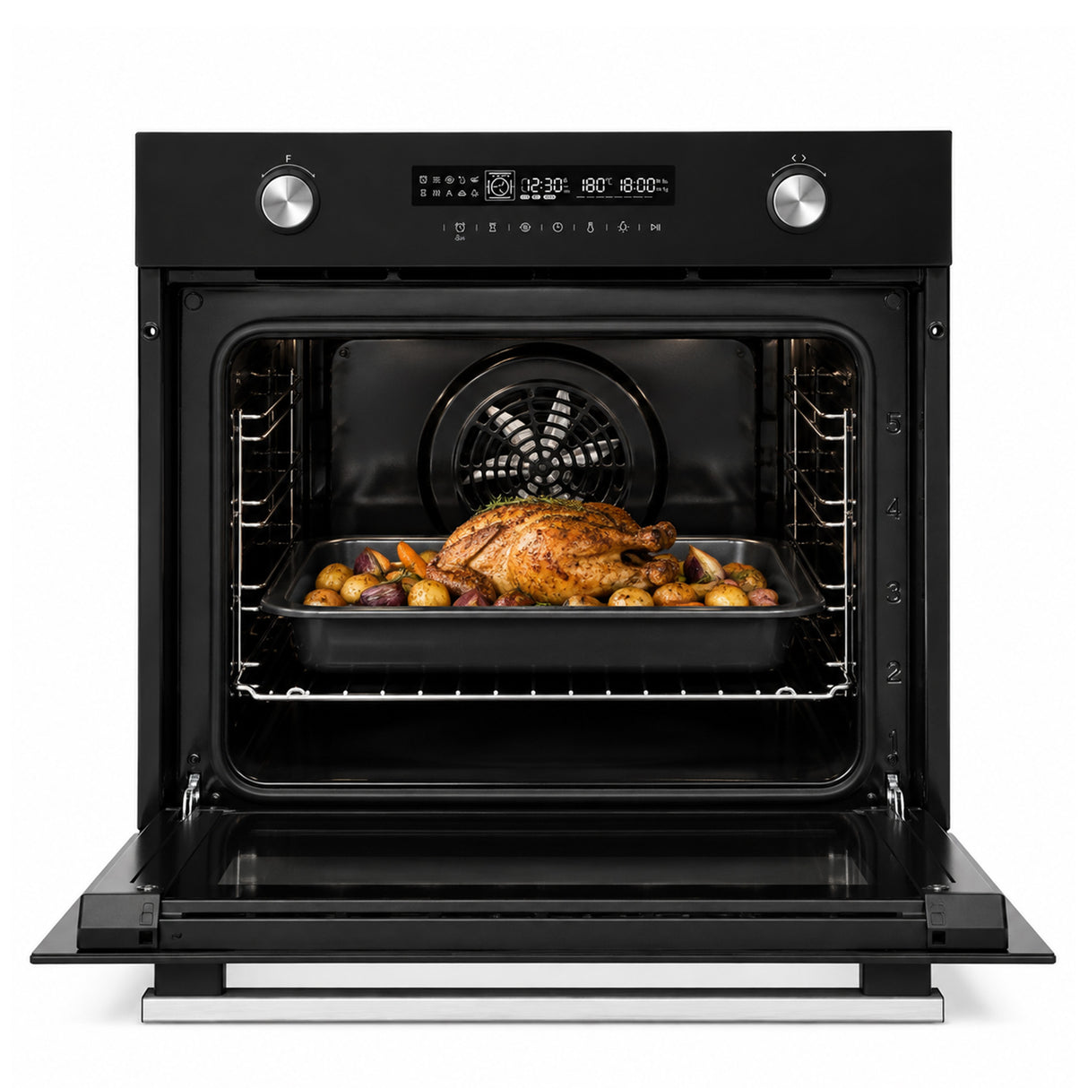 Heinner Einbau-Backofen HBO-M7212GCDRP-GBK – 72 Liter – 60 cm – Schwarzglas – Bild 4