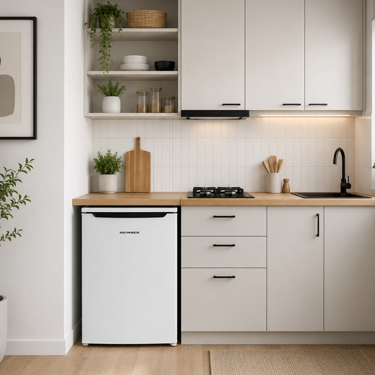 Heinner HF-M113E Tischkühlschrank – 113 L – LED-Beleuchtung – umkehrbare Tür – weiß – Energieeffizienzklasse E – Bild 5