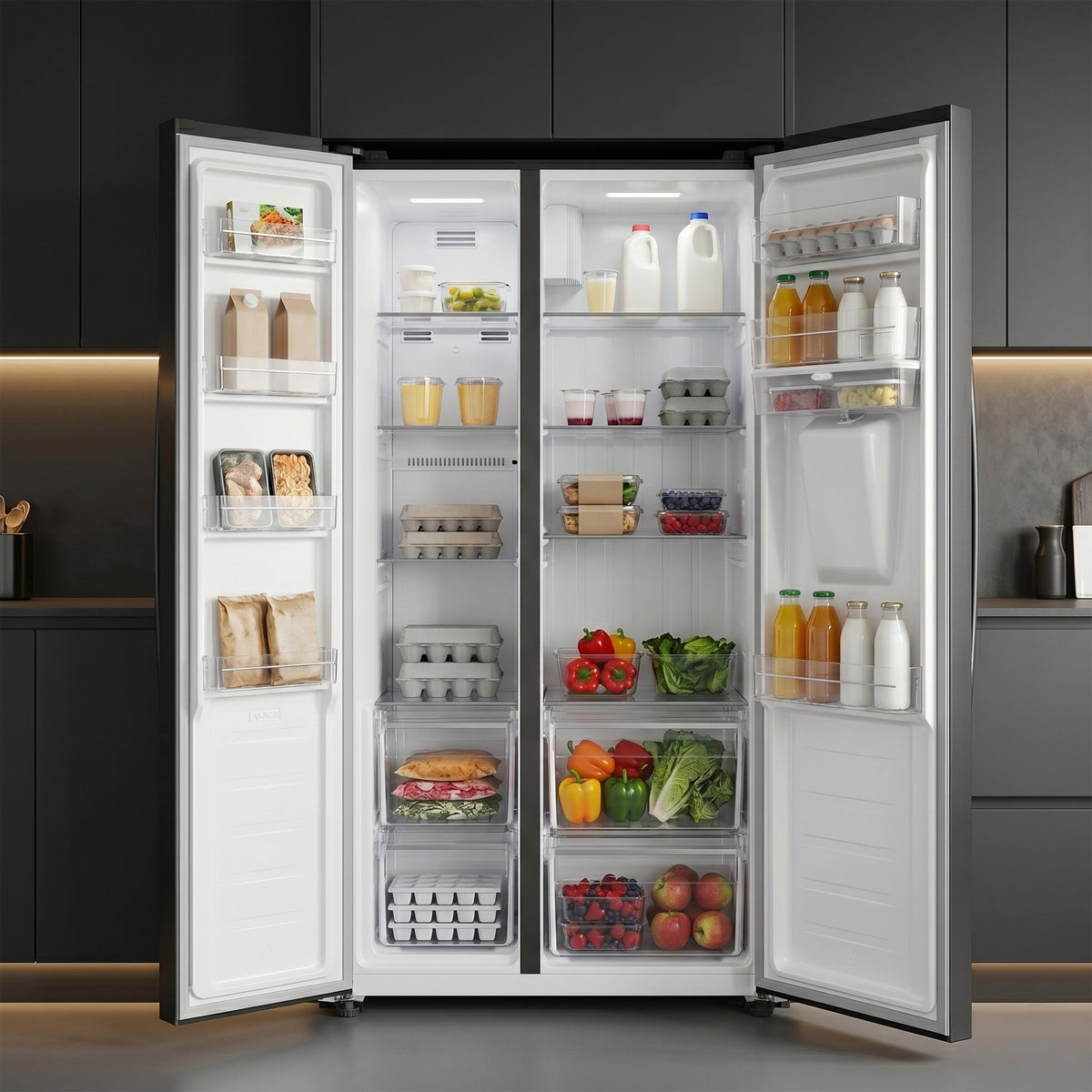 Heinner HSBS-HM439NFINVDGWDE++ Amerikanischer Kühlschrank mit Wasserspender 439 L – No Frost – Anthrazit – Bild 8