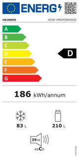 Heinner HCNF-HM293INVDGD Kühl-Gefrierkombination – 293 Liter – No Frost – Inverter – Energieeffizienzklasse D – Energielabel