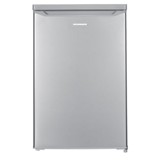 Heinner HF-HM109SE++ Tischkühlschrank mit Gefrierfach 109 L – Energieklasse E – Einstellbarer Thermostat – LED-Beleuchtung – Wendetür – Silber – 5 Jahre Garantie