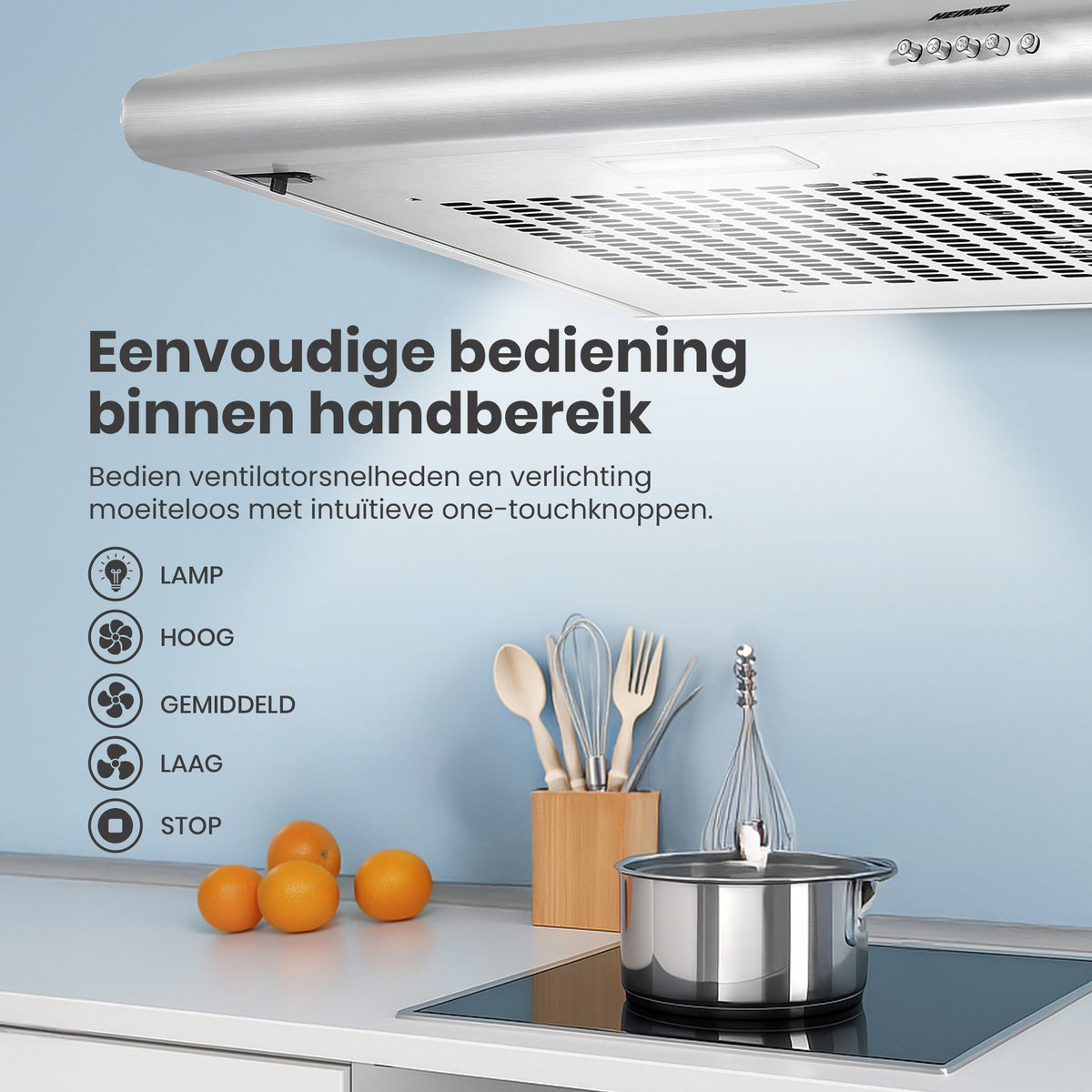 Heinner CH-201SS Dunstabzugshaube 60 cm – 3 Geschwindigkeiten – LED – Umluft – Bild 3