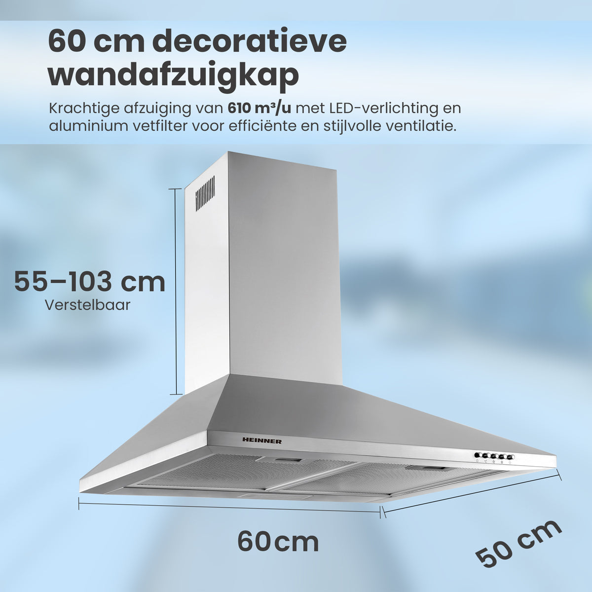 Heinner DCH-650GX Dunstabzugshaube – Wandschirmhaube – 60 cm – 3 Geschwindigkeiten – Bild 6