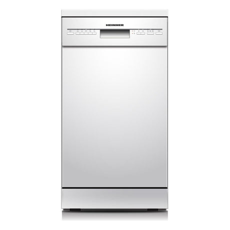 Heinner HDW-FSM45510WE freistehender Geschirrspüler – 10 Maßgedecke – AquaStop – Energieklasse E – Weiß – Produktfoto