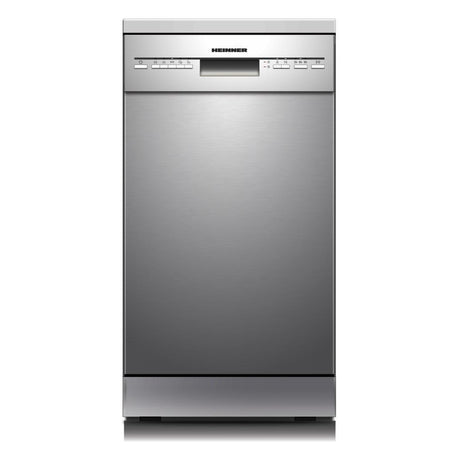 Heinner HDW-FSM45510XE freistehender Geschirrspüler – 10 Maßgedecke – AquaStop – Energieklasse E – Edelstahl – Produktfoto