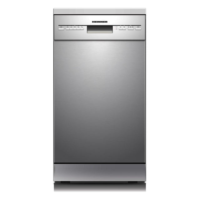 Heinner HDW-FSM45510XE freistehender Geschirrspüler – 10 Maßgedecke – AquaStop – Energieklasse E – Edelstahl – Produktfoto