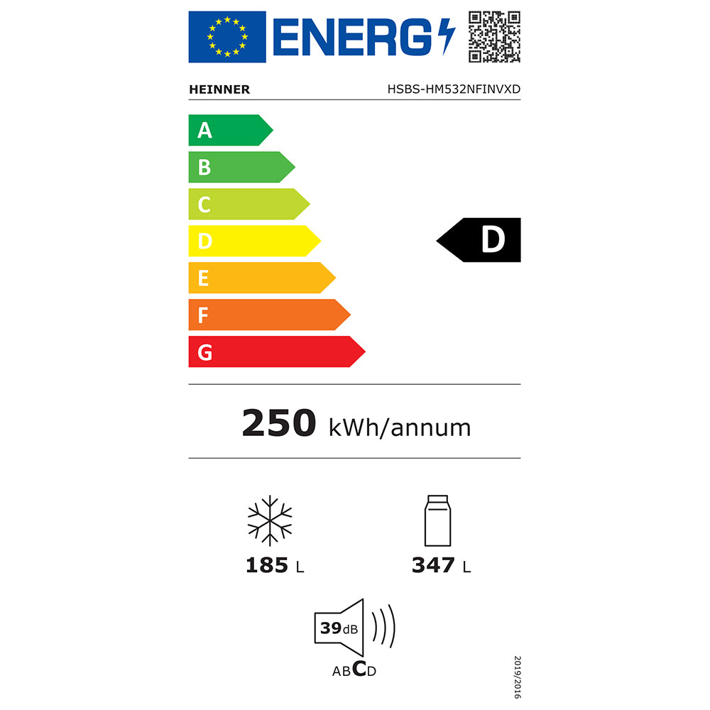 Heinner HSBS-HM532NFINVXD Amerikanischer Kühlschrank – 532L – No Frost – Inverter – Edelstahl-Optik – Energielabel