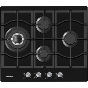 Heinner HBH-M452IWFGBK Einbau-Gaskochfeld – 4 Brenner – Wokbrenner – Gusseisenroste – Schwarz – Produktfoto