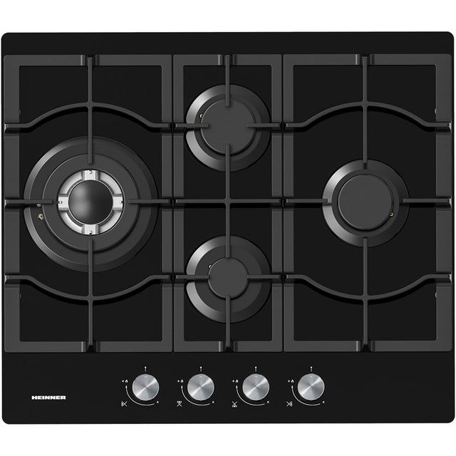 Heinner HBH-M452IWFGBK Einbau-Gaskochfeld – 4 Brenner – Wokbrenner – Gusseisenroste – Schwarz – Produktfoto