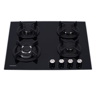 Heinner HBH-S584WI-GBK Einbau-Gaskochfeld – 4 Brenner – Wokbrenner – Gusseisenroste