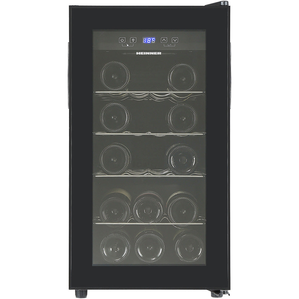 Heinner HRV-A52DRM18 Weinkühlschrank – 55 Liter – 18 Flaschen – Holzablagen – Produktfoto