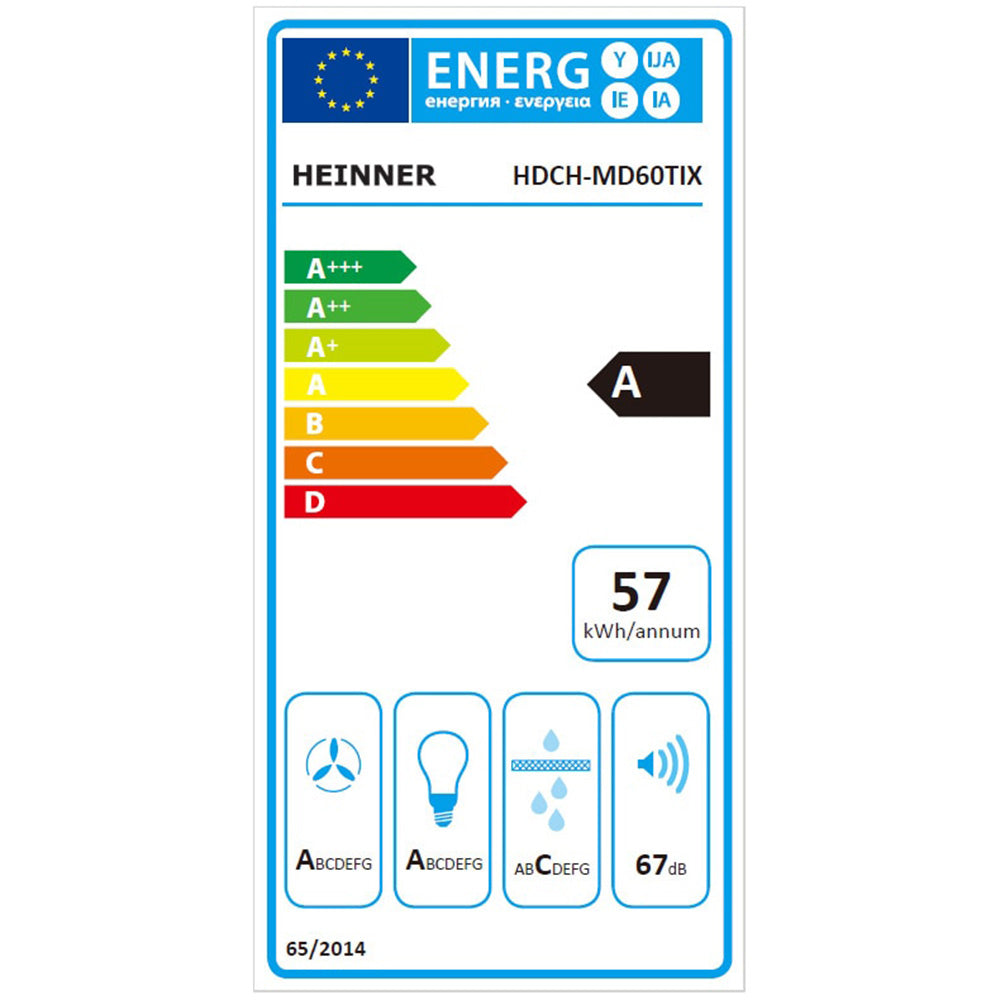Heinner Dunstabzugshaube HDCH-MD60TIX – 60 cm – 4 Geschwindigkeiten – Touch-Bedienung – Energielabel