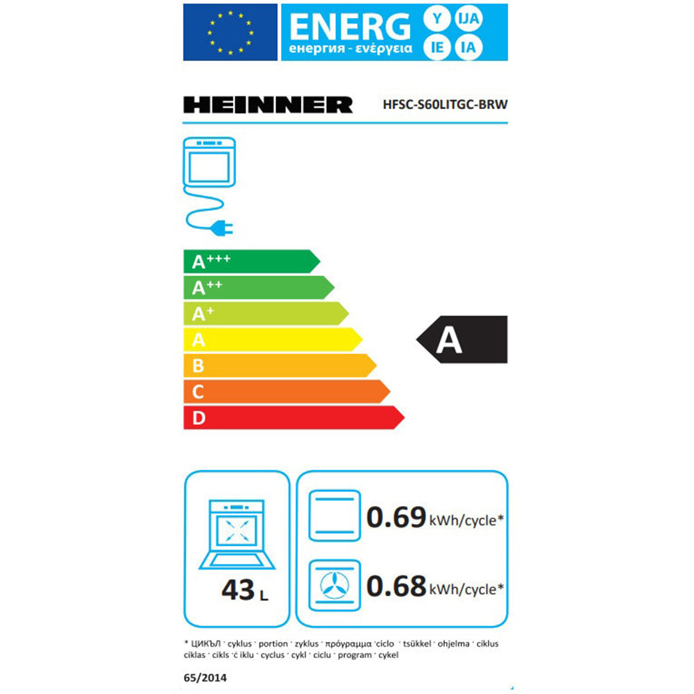 Heinner Gasherd HFSC-S60LITGC-BRW – 4 Brenner – Elektro-Backofen mit Grill – Energielabel