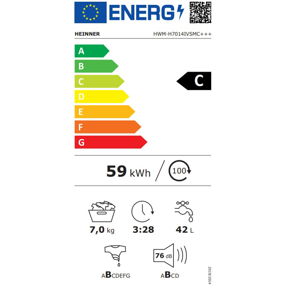 Heinner Waschmaschine HWM-H7014IVSMC – 7 kg – 1400 U/min – Energieeffizienzklasse C – Energielabel