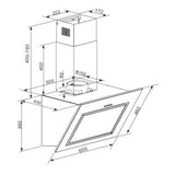 Dunstabzugshaube Heinner DCH-650RIX – schräge Ausführung – 60 cm – 3 Geschwindigkeiten – Maßzeichnung