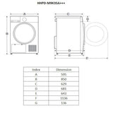 Heinner Wärmepumpentrockner HHPD-M9K3S – 9 kg – Energieeffizienzklasse C – Maßzeichnung