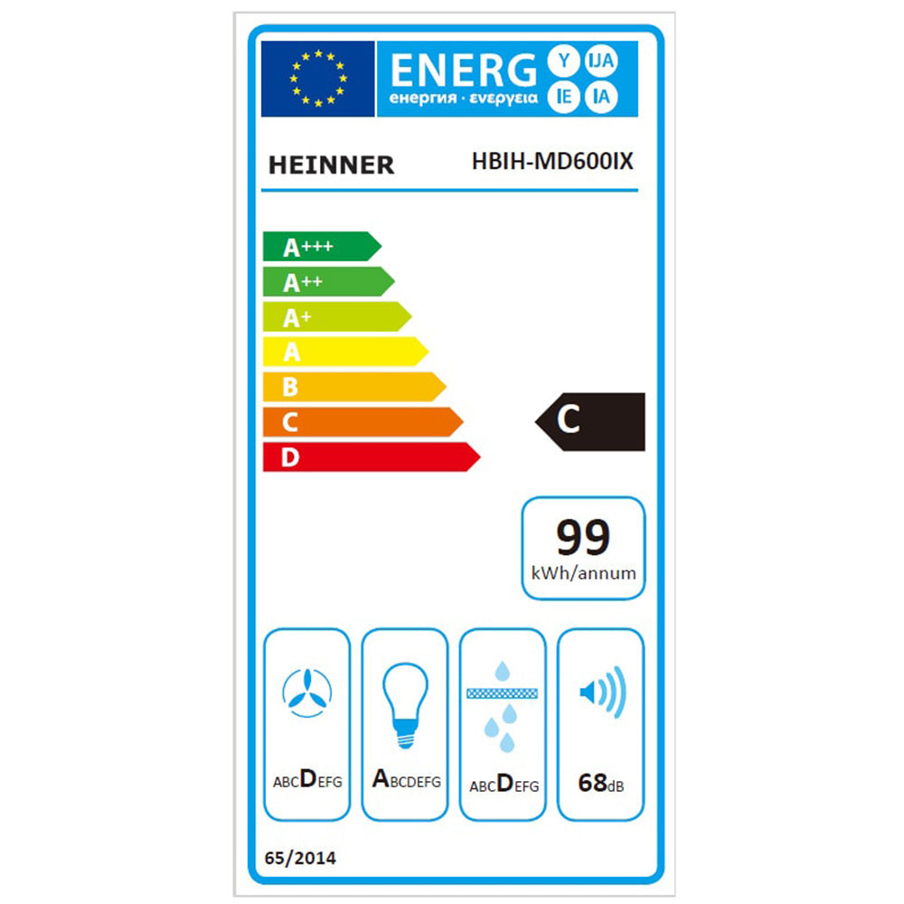 Heinner Dunstabzugshaube HBIH-MD600IX – Einbau – 52 cm – 3 Geschwindigkeiten – Energielabel
