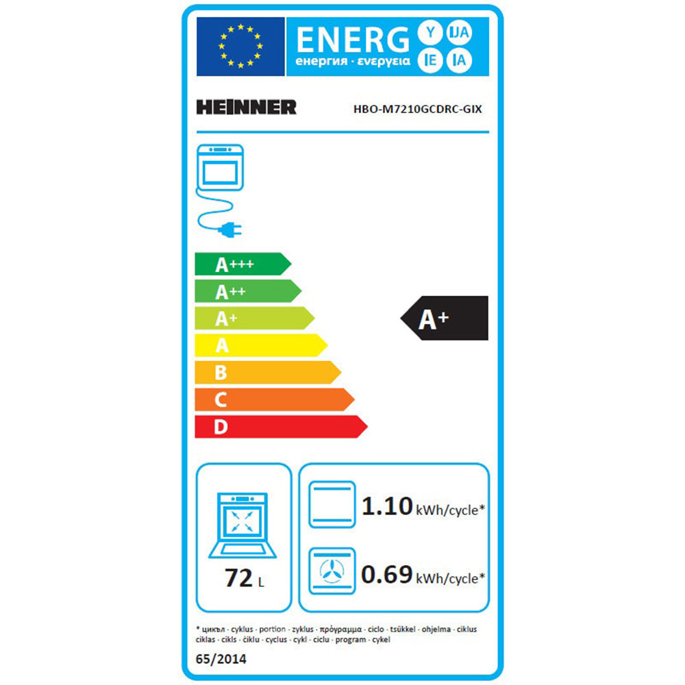 Heinner Einbauofen HBO-M7210GCDRC-GIX – 72L – Grill und Konventionell – Edelstahl mit Glas – Energielabel