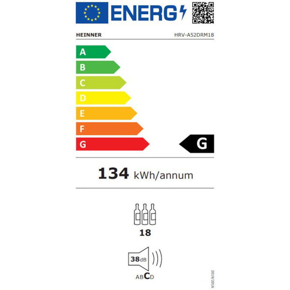 Heinner HRV-A52DRM18 Weinkühlschrank – 55 Liter – 18 Flaschen – Holzablagen – Energielabel