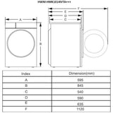 Waschmaschine Heinner HWM-HMK1014IVTA – 10 kg – 1400 U/min – Energieeffizienzklasse A – Maßzeichnung
