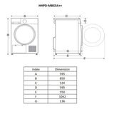 Heinner Wärmepumpentrockner HHPD-M8G3A++ – 8 kg – Energieeffizienzklasse E – Maßzeichnung