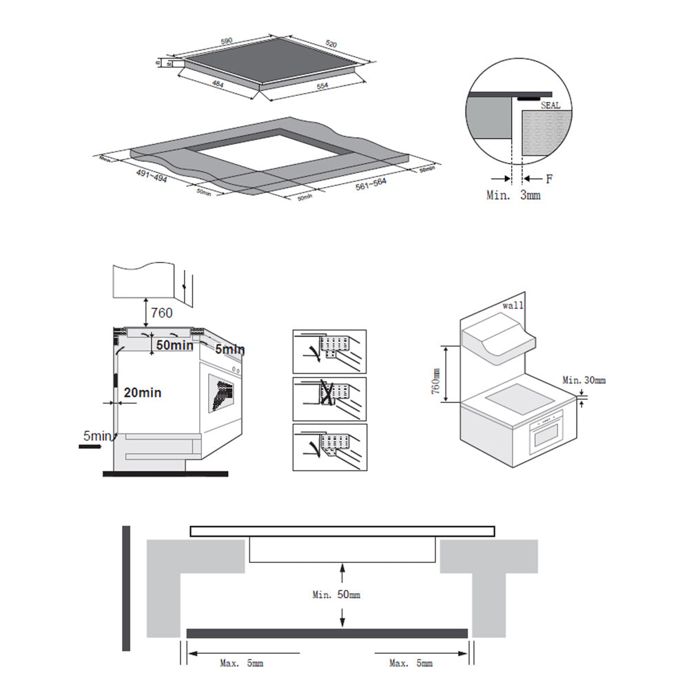 Heinner Induktionskochfeld HBHI-M4ZB2FXTC – 4 Zonen – Touchslider – Maßzeichnung