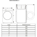 Heinner Waschmaschine HWM-H7014IVSMC – 7 kg – 1400 U/min – Energieeffizienzklasse C – Maßzeichnung