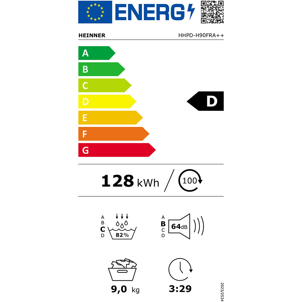 Heinner Wärmepumpentrockner HHPD-H90FRA – 9 kg – AirFlow – Energieeffizienzklasse D – Energielabel